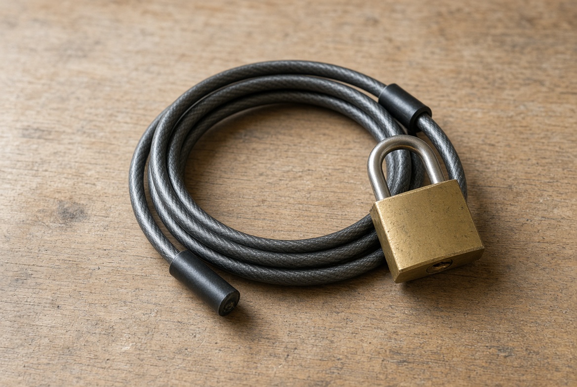 Coiled cable gun lock with a brass padlock