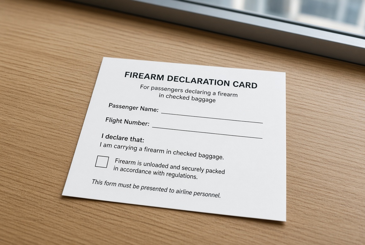 Blank firearm declaration card on a counter